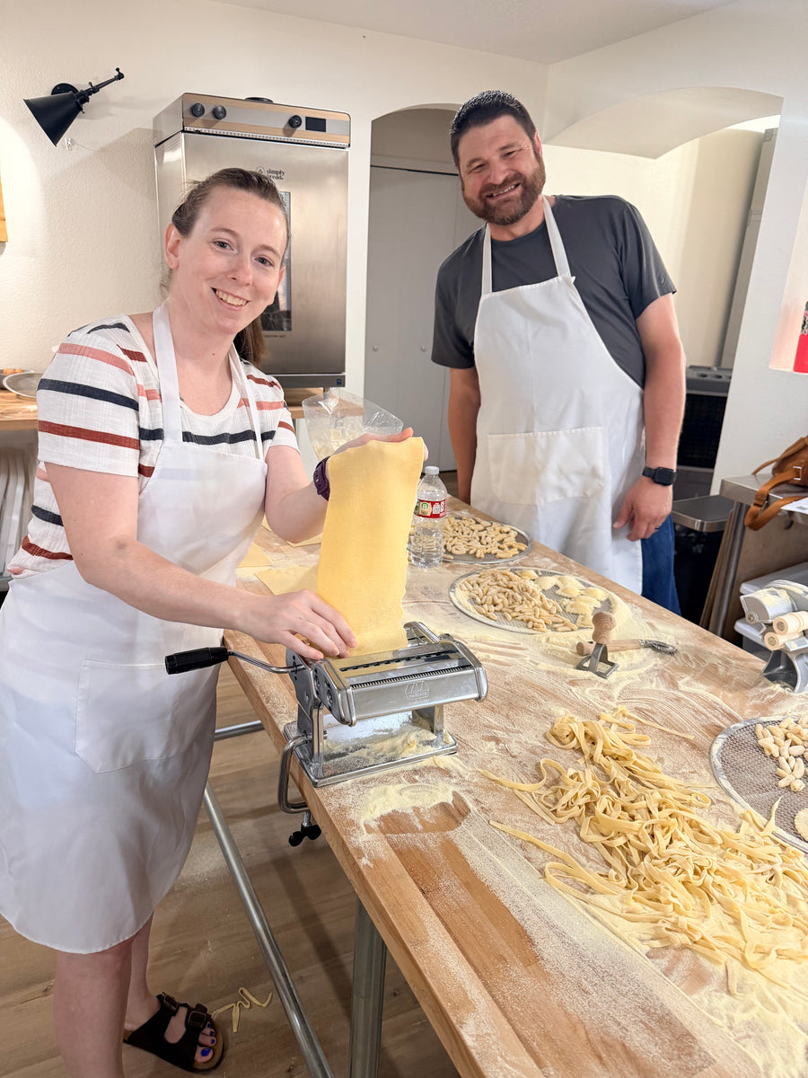 Guests making handmade pasta with Eat Well ABQ