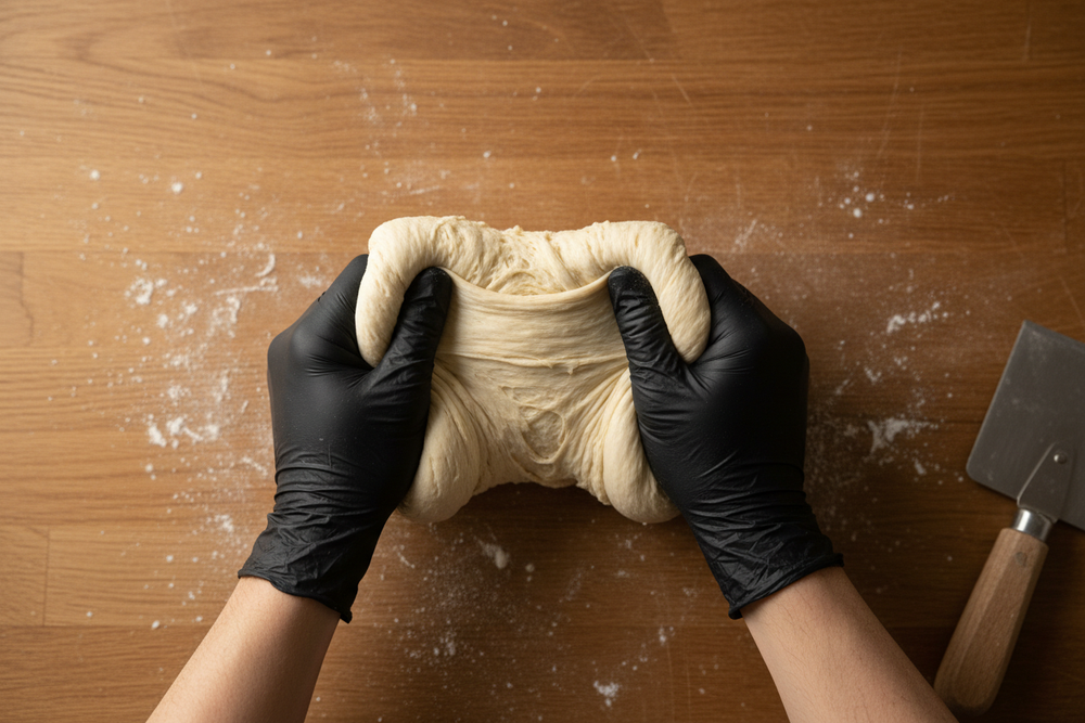 Mixing sourdough and building dough strength in class