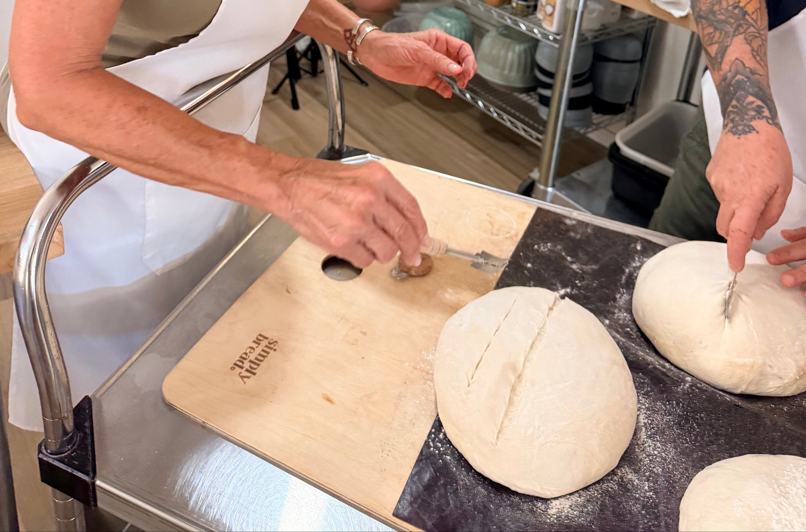 Mixing sourdough and building dough strength in class