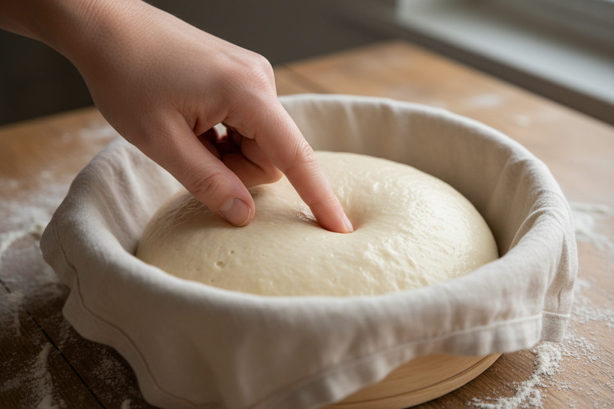 Sourdough poke test and proofing readiness demonstration