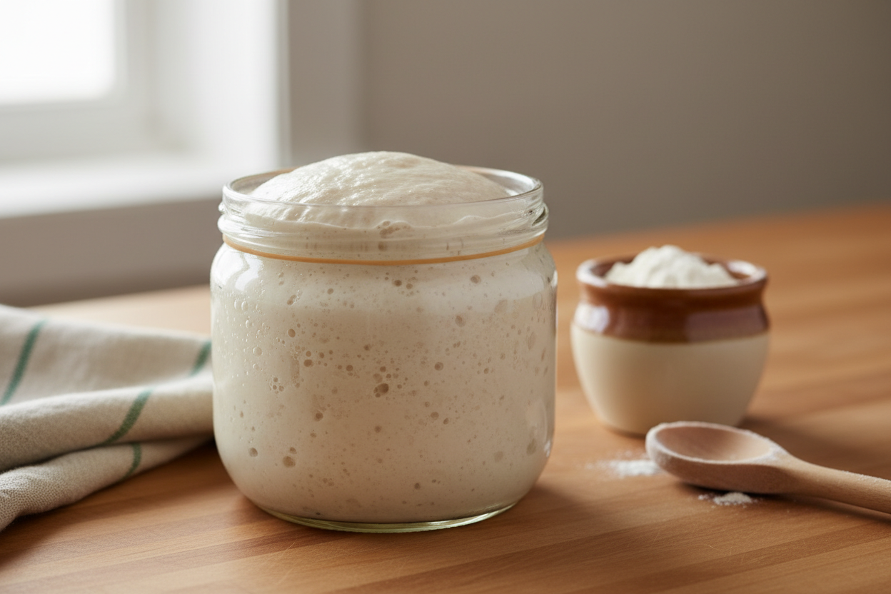 Active sourdough starter and fresh sourdough bread from Eat Well ABQ